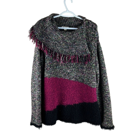 Vintage Spanner Multicolour Slub Knit Sweater with Fringe Neck - Picture 1 of 12